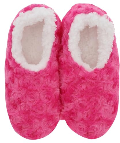 Snoozies! Roses In Bloom Super Soft Sherpa Fleece Womens House Slippers ladies Sizes 3-9 Blue, Navy, Pink and Violet