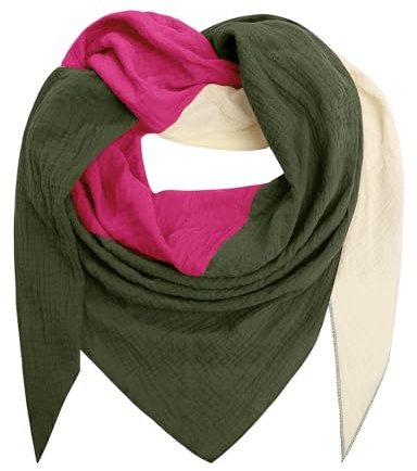 Xnova Femme Écharpe Foulard Triangle Coton Chaude et Douce, Confortable Longue Châle Echarpe Léger Conception du Blocage, Classique et Élégante Scarf Multicolore (Vert-Rose-Beige)