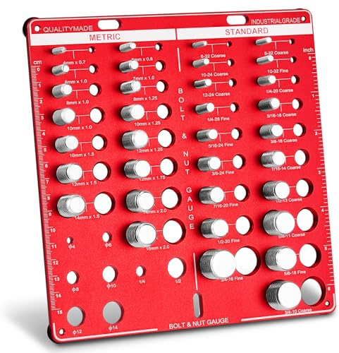 34 Bit Nut & Bolt Thread Checker, Thread Gauge Identifier for 19 Standard & 15 Metric, Quickly Identifying Bolt and Nut Identifier Gauge Wall Mounted, Aluminum Board Steel Bolts Measuring Tool