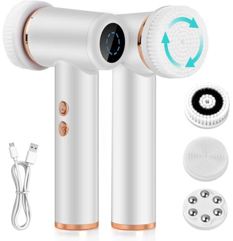 Brosse nettoyante electrique, Étanchéité IPX6 Brosse visage nettoyante avec 4 têtes de brosse et 5 niveaux réglage convient à tous les types de peau pour éliminer impuretés obstruant pores et exfolier