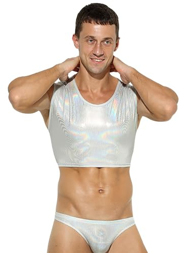 Generisch Bañador para hombre, tanga, camiseta de tirantes para hombre, medias de red, calzoncillos tipo bóxer para hombre, sexy, plata, XL