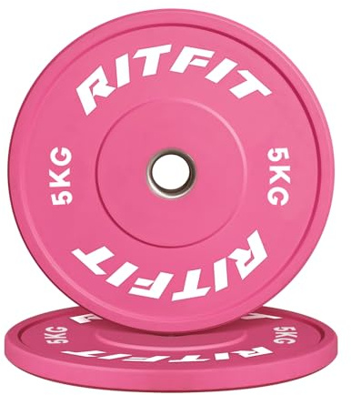 RitFit Discos de pesas olímpicos de 50 mm de diámetro, para entrenamiento de fuerza y levantamiento de pesas, 2 x 5 kg, color rosa
