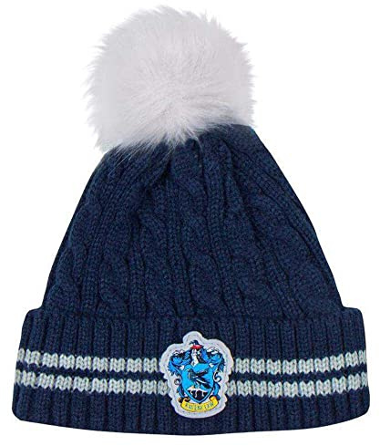 Cinereplicas - Harry Potter - Pompon Bonnet - Licence Officielle - Maison Serdaigle - Bleu et Gris - Taille Unique