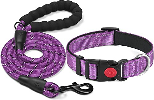 haapaw Reflekterande hundhalsband vadderat med mjuk neopren andningsbar justerbar hundhalsband i nylon för små medelstora hundar