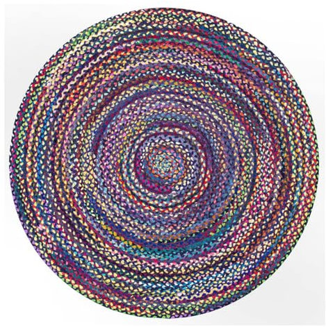 DN HANDICRAFT Geflochtener handgefertigter natürlicher blauer Chindi-Baumwoll-Teppich, rund, 60 x 60 cm, dekorativer Jute-Matte, geflochtener Teppich