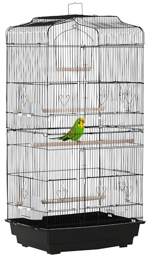 PawHut Jaula para Pájaros con Puertas 4 Comederos 46,5x35,5x92 cm Negro