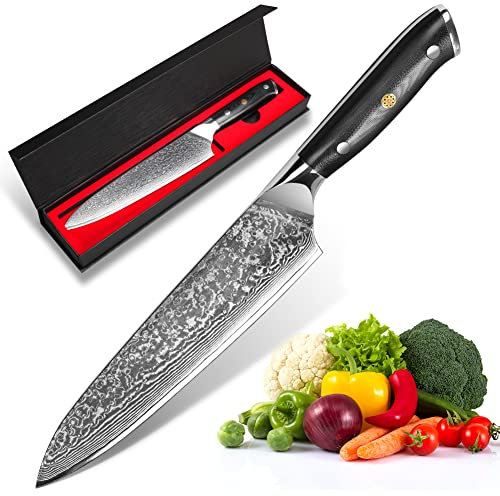 Home Safety Coltello da Cucina Damasco - Coltello da Chef Damasco 20,4 cm Lama in 67 Strati di Acciaio Damasco con Manico in G10 - Affilato e Bilanciato