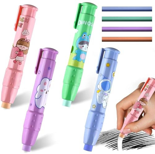 4 Stücke Einziehbare Schiebe Radiergummi, Einziehbare Radiergummis, Radiergummi Stift, für Kinder Studenten, Zeichnen, Schreiben