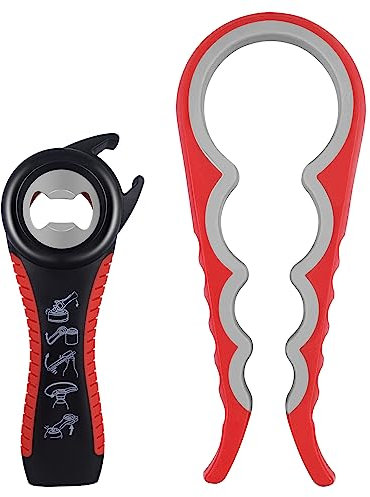 Fousenuk 2 Stück Flaschenöffner für Senioren, Dosenöffner mit Verschluss, 5-in-1 Deckelöffner Schraubgläser & 4-in-1Glasöffner Schraubdeckelöffner, Drehverschlussöffner Hilfe Schwache Hände Arthritis