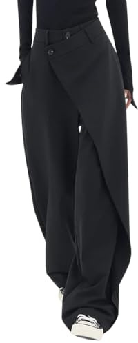 ORANDESIGNE Donna Jeans Stile Boyfriend Y2k Gamba Larga Jeans Baggy Denim Pantaloni a Vita Alta Punk Sciolti Pantaloni Diritti e Ragazza Streetwear H Nero XS