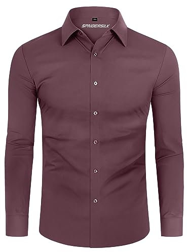 DEMEANOR Camisas elásticas en 4 direcciones para hombre, manga larga, ajuste muscular, camisas de vestir formales para hombre, no necesita planchado, camisas casuales para negocios, bodas, trabajo,