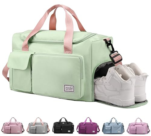 RainFlowwer Travel Duffel Bag Women Men,Sports Gym Bag with Shoes Compartment,Waterproof Travel Bag Overnight Bag with Dry Wet Separated Pocket,Carry Luggage Bag Weekender,Sports,Gym,Travel (Green)