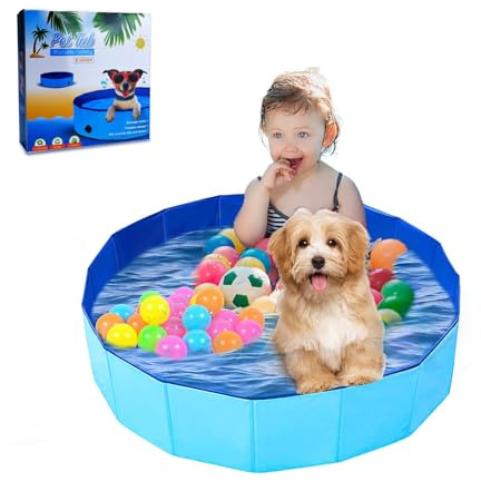 Piscina per Cani, 80 x 20 cm Piscina Pieghevole per Cani di Piccola Taglia, Vasca da Bagno Portatile Animali Domestici Antiscivolo Sicura Piscina Rigida per Gatti & Bambini (Blu)