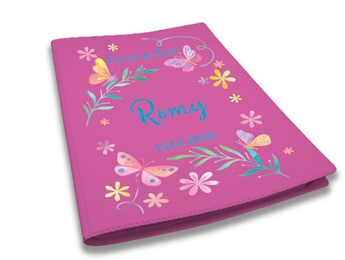 Protège carnet de santé personnalisé, idée cadeau personnalisable bébé, cadeau naissance original, Housse carnet de santé Papillons aquarelle - LC0001b (Fuchsia)
