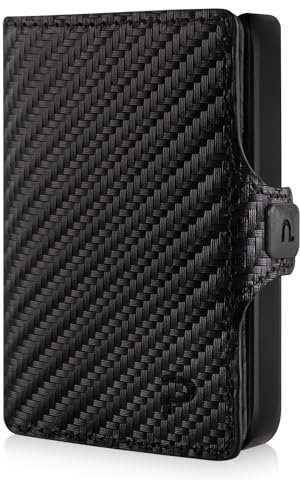 PURISTO KLIK Slim Wallet mit Münzfach - Kartenetui Mini Geldbörse Herren klein mit Münzfach- Kreditkartenetui RFID Blocker - Echtleder - Bis zu 7 Karten