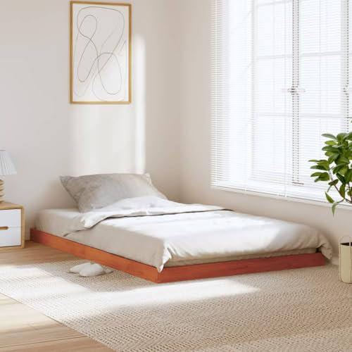 vidaXL Massivholzbett, Holzbett Bett für Schlafzimmer, Bettgestell Bettrahmen mit Lattenrost, Doppelbett Modernes Design, Wachsbraun 120x200cm Kiefer