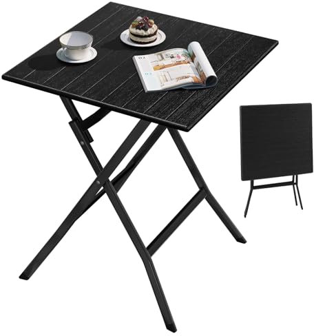eSituro Tavolo da Giardino, Tavolo Pieghevole con Piano in Plastica Effetto Legno, Tavolino da Caffè per Esterni, Arredo Casa Giardino, Tavolino Nero, Tavolo Quadrato 62x62cm