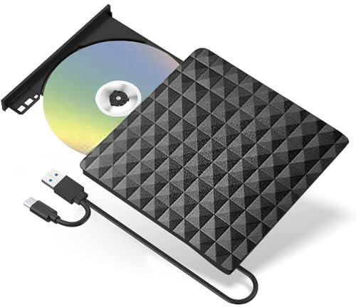 XIAOXIN External DVD Drive, USB 3.0 Type-C CD DVD +/-RW Optical Drive USB C Burner Slim CD/DVD ROM Rewriter Writer Reader Portable for PC Laptop Desktop MacBook Mac Windows 7/8.1/10 Linux