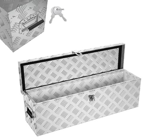 Froadp Aluminium Kiste mit Deckel, 800x220x225 mm Alubox Werkzeugkiste abschließbar, wasserdichte Alu Transportbox für Werkzeuge, Camping & Aufbewahrung (Silber)