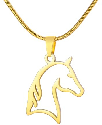 TEAMER Delicado collar con silueta de cabeza de caballo colgante de animal de caballo Joyería minimalista única de acero inoxidable para amantes de los caballos mujeres y hombres (Oro)