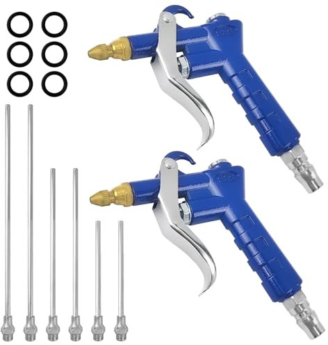 2 Pièces Pistolet à Air Comprimé, Pistolet de Soufflage d'air Comprimé Livré avec 6 Tubes de Gaz en Fer et 6 Joints, Pistolet de Soufflage à Air Haute Pression, Adapté au Nettoyage Industriel (Bleu)