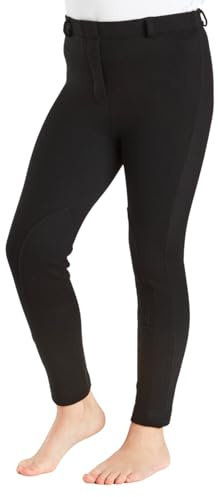 Farnell Children’s Jodhpurs - Durable Stretch Fabric, Pull-On Style, Elastic Waist & Belt Loops, Self-Fabric Knee Patches, Comfortable Fit, Machine Washable - 9-10 Years - Black