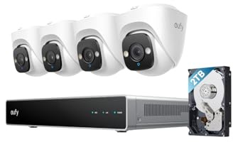 eufy Security, Caméra Surveillance PoE,Système de vidéosurveillance NVR PoE eufy E41, 4 caméras tourelles 4K, 122°,Vision Nocturne Couleur, 24/7,détection IA, Stroboscope,2 to préinstallés,4K UHD,