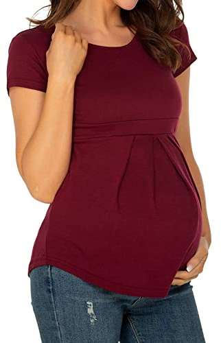Regalo para embarazadas gemelas tops de lactancia materna para mujer, estampado floral, doble capa, suave, manga corta, ropa de maternidad, blusa vintage, Vino, M