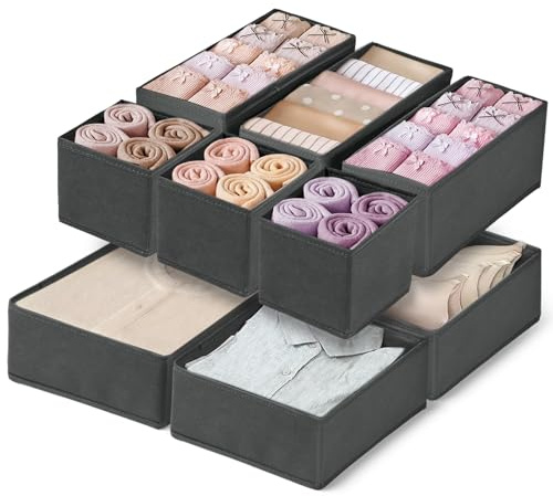 EXCLOUNT Lot de 10 Organisateur de Tiroir, Boîte de Rangement pour Sous-vêtements, Organisateur Tiroir de Non-tissé, Panier Rangement Armoire pour Chaussettes, Cravates, Ceintures, Gris