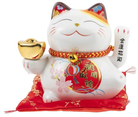 lachineuse - Gato Maneki Neko - Estatuilla de Gato de la Suerte Japonés - Brazo Móvil - Objeto Decorativo Kawaii - Gato de la Suerte de Porcelana - Decoración Asiática de Gato Chino - Suerte, Felicida