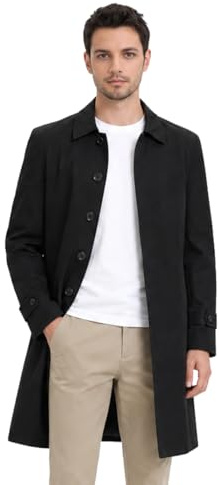 Allthemen Trenchcoat för män lång klassisk enkelknäppt kappa ledig parkas vindjacka höst