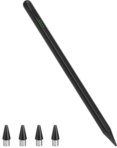 stilo iPad 1.7mm Precisione - Adsorbimento Magnetico, Rifiuto del Palmo e 4 Punte di Ricambio per iPad 6-11, Air, Pro, Mini, Carica Rapida Type-C e 9h Autonomia