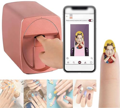 DJFYVAEIO Imprimante 3D pour Ongles,Peinture Rapide,Résolution 2400 Dpi,Connexion à Une Application,Plus De 3000 Motifs Intégrés, Permet De Créer des Designs Personnalisés,Cartouches d'encre Incluses