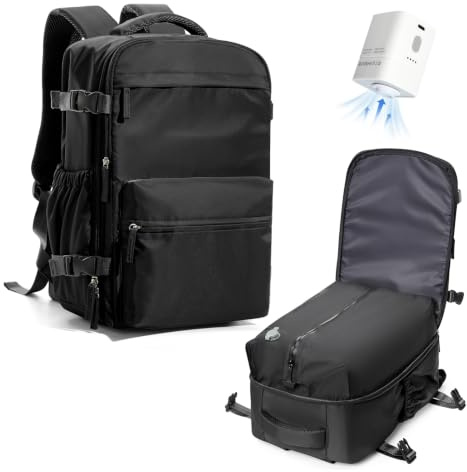 VENATIN Mochila al Vacío con Bomba,Mochila Viaje Cabina avion,Equipaje de Mano de Gran Capacidad con Sistema de Vacío,Negro