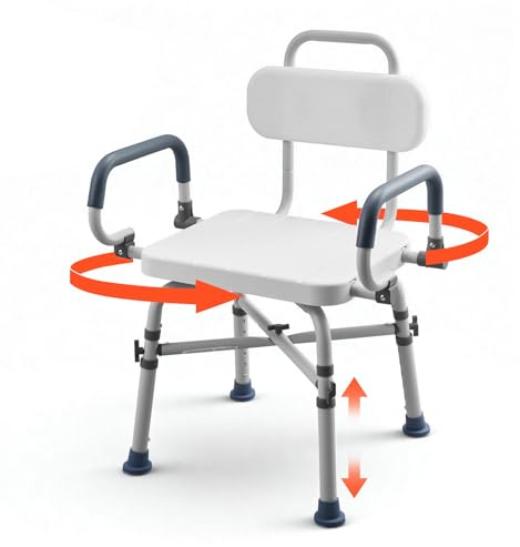 VEVOR Silla de Bañera con Asiento Giratorio, Brazos y Respaldo, Carga de 226 kg, Altura Ajustable de 415 a 540 mm, Asiento de Bañera para Adultos, Personas Mayores, Personas con Discapacidad