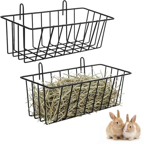 Dexpally 2Pcs Rabbit Hay Feeder Guinea Pig Hay Feeder Metal Hanging Hay Rack Hanging Hay Feeder Metal Cage Food Supplies Racks for Guinea Pig Chinchilla Bunny