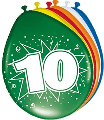 8 Globos 10. Cumpleaños Multicolor. , Modelos/colores Surtidos, 1 Unidad