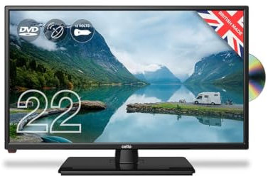 Cello ZRTMF0222 12 volt and mains 22 inch Traveller Caravan TV Freeview HD DVD Full HD 1080P Built in Satellite VGA HDMI and USB for live recording of digital TV and play media files. Made in the UK