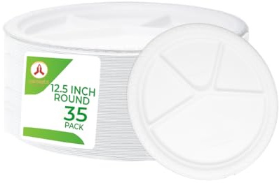 Namaste [35 ct] Party Dinner Plates,12.5 inch Platter Size, Eco-friendly Compostable Microwave Safe Biodegradable, Heavy Duty