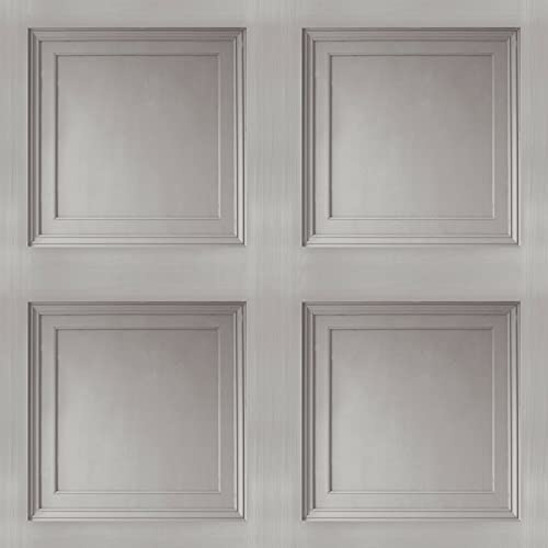 SOPHIE LAURENCE Wood Panel Effect Wallpaper Realistic Square Panelling Flat Finish 3D Wallpaper Grey