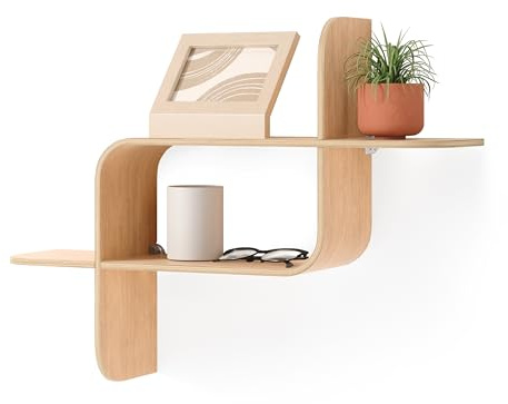 Umbra Montage Floating Wall Shelf Display Case, Made of Natural Bent Wood, Natural