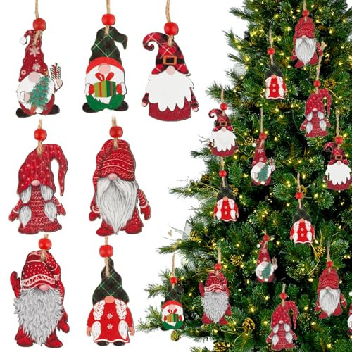 21pcs Christmas Wooden Ornaments Gonks Christmas Tree Decorations Hanging Gnomes Pendants with Storage Boxes