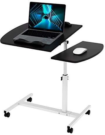 Mesa de cama plegable para ordenador portátil, mesa ajustable en altura 61,5 – 96,5 cm y mesa de trabajo reclinable con 360 ° ruedas y estructura de metal para habitación, carga Max15 kg (Negro)