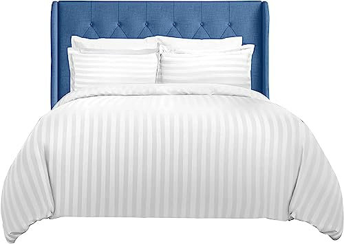 Sunshine Comforts Double Duvet Set-3PC Duvet Double, Ultra Soft Satin Stripes Microfiber Quilt Bedding Double Bed Set with Pillow Cases Duvet Cover Double-Breathable & Anti Wrinkle Duvet Cover (White)