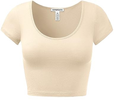 Women's Cotton Basic Scoop Neck Crop Tops Short Sleeve Tops Nude S