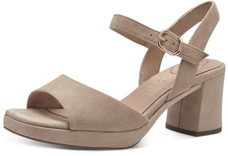 Tamaris COMFORT Damen Sandalen mit Absatz aus Leder mit verstellbarem Riemen, Beige (Beige Suede), 38 EU