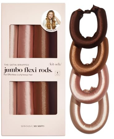 Kitsch Jumbo-Locken ohne Hitze, 4 Stück – Lockenstab ohne Hitze mit Satinüberzug – Jumbo-Flexi-Rod, Haarwickler für Volumen – Haarwickler über Nacht – Für alle Haartypen