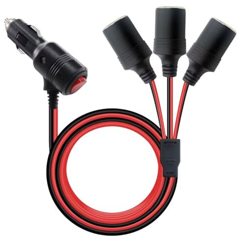 RIIEYOCA Adaptateur répartiteur allume-cigare 12 V 24 V avec interrupteur marche/arrêt, allume-cigare de voiture 1 mâle vers 3 prises femelles, câble d'alimentation répartiteur en Y (1 m)