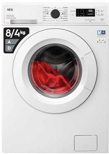 AEG 6000 Series Washer Dryer, LWX60846B, 8kg Wash/ 4kg Dry Load, 1600rpm, 75 dB, AutoSense, TimeSave to Adjust Laundry Cycles, Quick Programme, Freestanding, Wash-to-dry, 847x597x557mm, Class D, White