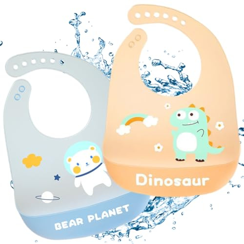 Babero de Silicona, Babero de Alimentación, Babero para Bebé con Bandeja de Goteo, Babero de Silicona Impermeable Sin BPA para Recién Nacidos y Niños Pequeños, Niños y Niñas